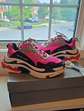 Balenciaga Hot Pink Black & Gray Triple-S Chunky Sneakers